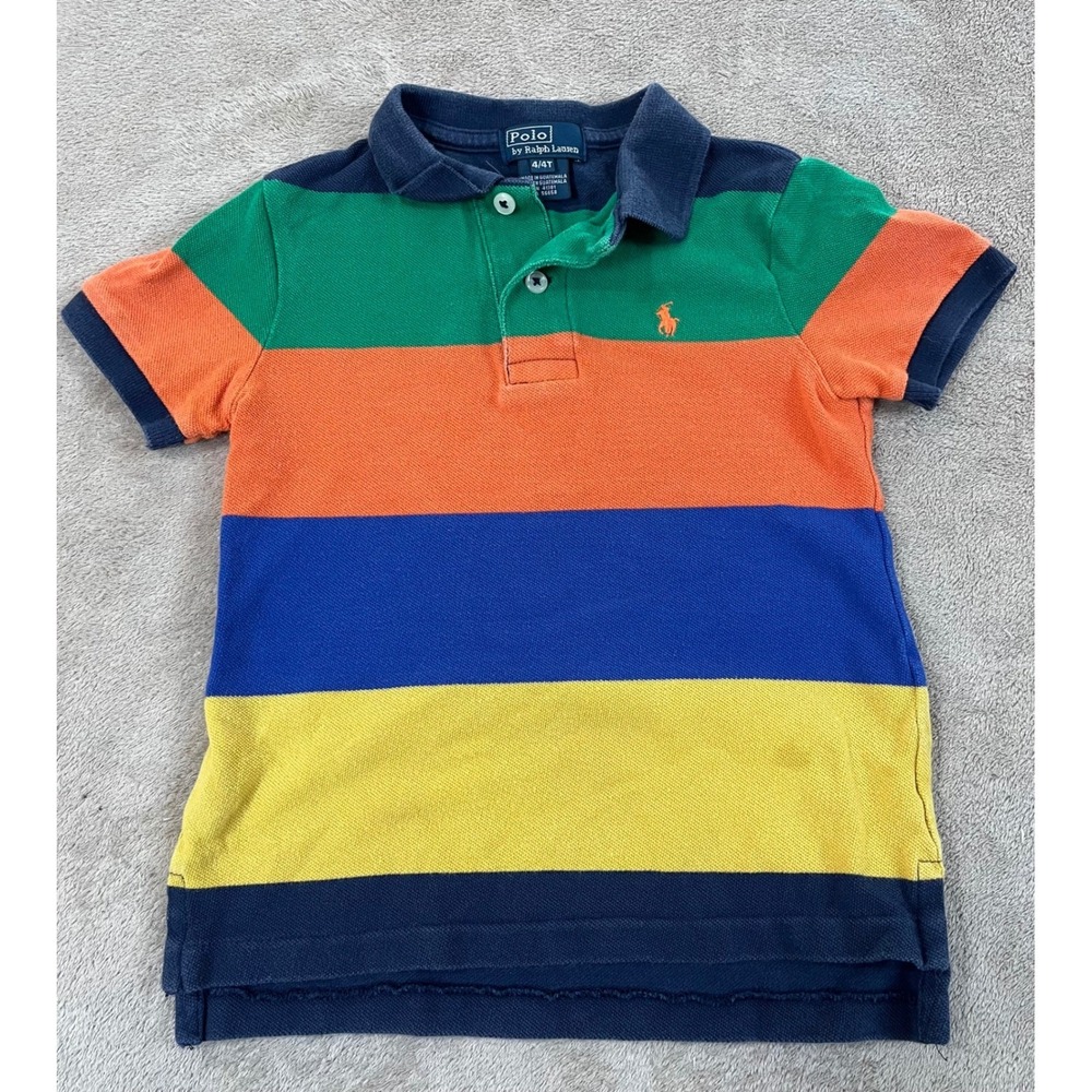 Polo Ralph Lauren Mesh Polo Shirt Kids Boys 4T Multicolor Striped Cotton S/S EUC
